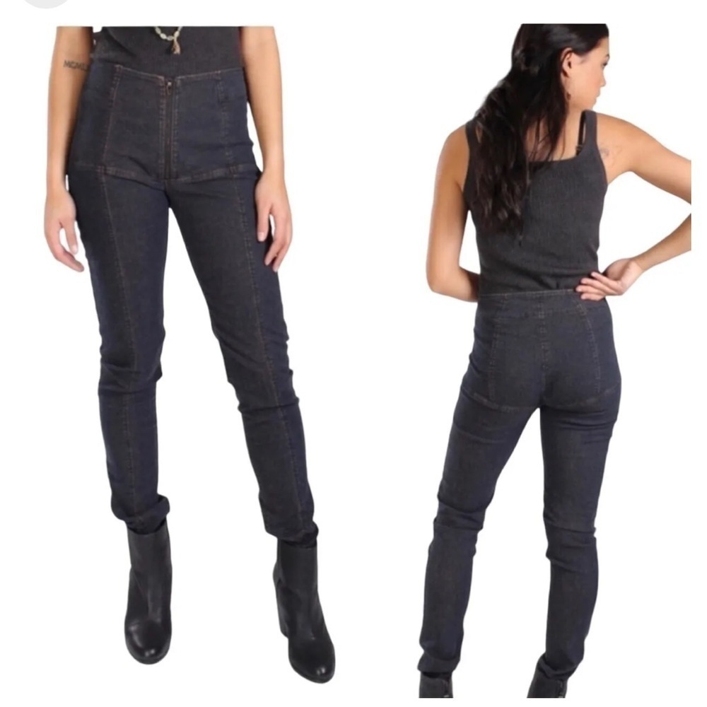 PRAIRIE Underground Women’s Black Denim Girdle Zip Front Jeans Skinny Stretch S